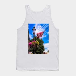 Pretty All American Lamp Post Flowers And Flag Tank Top